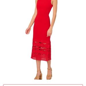 Adrianna Papell Red Midi Dress with Lace Hem